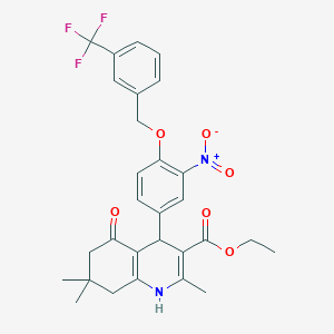 molecular formula C29H29F3N2O6 B449582 Ethyl 2,7,7-trimethyl-4-(3-nitro-4-{[3-(trifluoromethyl)benzyl]oxy}phenyl)-5-oxo-1,4,5,6,7,8-hexahydroquinoline-3-carboxylate 
