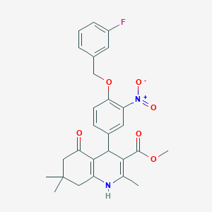 molecular formula C27H27FN2O6 B449584 Methyl 4-{4-[(3-fluorobenzyl)oxy]-3-nitrophenyl}-2,7,7-trimethyl-5-oxo-1,4,5,6,7,8-hexahydro-3-quinolinecarboxylate 