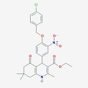molecular formula C28H29ClN2O6 B449585 Ethyl 4-{4-[(4-chlorobenzyl)oxy]-3-nitrophenyl}-2,7,7-trimethyl-5-oxo-1,4,5,6,7,8-hexahydro-3-quinolinecarboxylate 