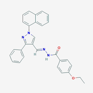 molecular formula C29H24N4O2 B449652 4-ethoxy-N'-{[1-(1-naphthyl)-3-phenyl-1H-pyrazol-4-yl]methylene}benzohydrazide 