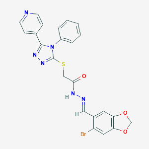 molecular formula C23H17BrN6O3S B449660 N'-[(6-bromo-1,3-benzodioxol-5-yl)methylene]-2-{[4-phenyl-5-(4-pyridinyl)-4H-1,2,4-triazol-3-yl]sulfanyl}acetohydrazide 