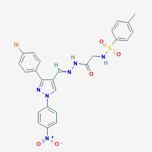 molecular formula C25H21BrN6O5S B449661 N-(2-{2-[(3-(4-bromophenyl)-1-{4-nitrophenyl}-1H-pyrazol-4-yl)methylene]hydrazino}-2-oxoethyl)-4-methylbenzenesulfonamide 