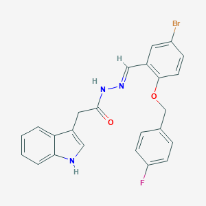molecular formula C24H19BrFN3O2 B449733 N'~1~-((E)-1-{5-BROMO-2-[(4-FLUOROBENZYL)OXY]PHENYL}METHYLIDENE)-2-(1H-INDOL-3-YL)ACETOHYDRAZIDE 