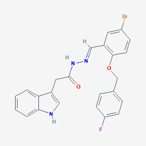 molecular formula C24H19BrFN3O2 B449733 N'-{5-bromo-2-[(4-fluorobenzyl)oxy]benzylidene}-2-(1H-indol-3-yl)acetohydrazide 
