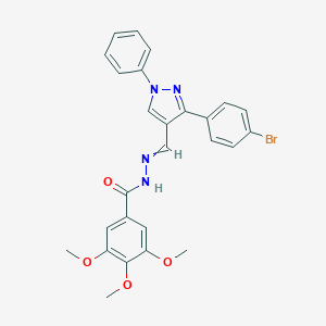 molecular formula C26H23BrN4O4 B449769 N'~1~-{(E)-1-[3-(4-BROMOPHENYL)-1-PHENYL-1H-PYRAZOL-4-YL]METHYLIDENE}-3,4,5-TRIMETHOXYBENZOHYDRAZIDE 