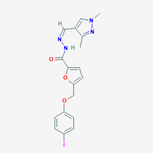molecular formula C18H17IN4O3 B449790 N'~2~-[(Z)-1-(1,3-DIMETHYL-1H-PYRAZOL-4-YL)METHYLIDENE]-5-[(4-IODOPHENOXY)METHYL]-2-FUROHYDRAZIDE 