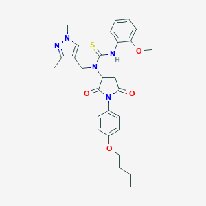 molecular formula C28H33N5O4S B449801 N-[1-(4-butoxyphenyl)-2,5-dioxo-3-pyrrolidinyl]-N-[(1,3-dimethyl-1H-pyrazol-4-yl)methyl]-N'-(2-methoxyphenyl)thiourea 