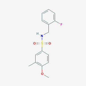 molecular formula C15H16FNO3S B4498832 N-[(2-FLUOROPHENYL)METHYL]-4-METHOXY-3-METHYLBENZENE-1-SULFONAMIDE 
