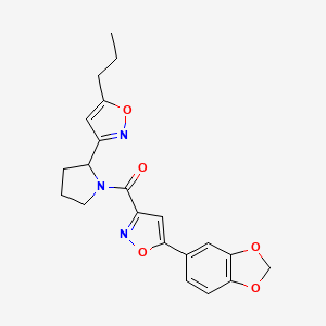 molecular formula C21H21N3O5 B4498837 5-(1,3-benzodioxol-5-yl)-3-{[2-(5-propyl-3-isoxazolyl)-1-pyrrolidinyl]carbonyl}isoxazole 