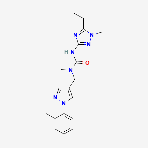 molecular formula C18H23N7O B4499394 N'-(5-ethyl-1-methyl-1H-1,2,4-triazol-3-yl)-N-methyl-N-{[1-(2-methylphenyl)-1H-pyrazol-4-yl]methyl}urea trifluoroacetate 