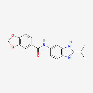 molecular formula C18H17N3O3 B4499835 N-[2-(propan-2-yl)-1H-benzimidazol-5-yl]-1,3-benzodioxole-5-carboxamide 