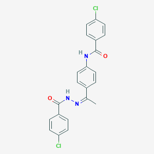 molecular formula C22H17Cl2N3O2 B450019 4-chloro-N-{4-[N-(4-chlorobenzoyl)ethanehydrazonoyl]phenyl}benzamide 