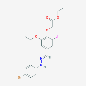 molecular formula C19H20BrIN2O4 B450025 ethyl (4-{(E)-[2-(4-bromophenyl)hydrazinylidene]methyl}-2-ethoxy-6-iodophenoxy)acetate 
