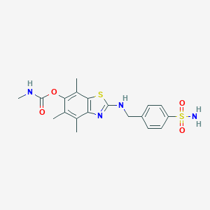 molecular formula C19H22N4O4S2 B045006 4,5,7-Trimethyl-2-[(4-sulfamoylbenzyl)amino]-1,3-benzothiazol-6-yl methylcarbamate CAS No. 120164-91-2
