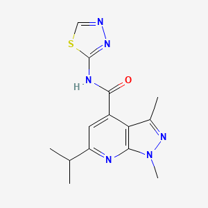 molecular formula C14H16N6OS B4500652 1,3-dimethyl-6-(propan-2-yl)-N-(1,3,4-thiadiazol-2-yl)-1H-pyrazolo[3,4-b]pyridine-4-carboxamide 