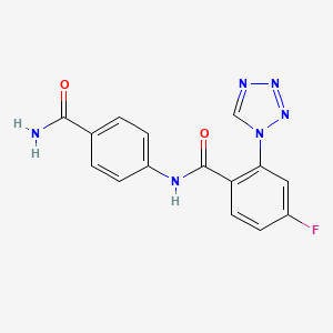 molecular formula C15H11FN6O2 B4500775 N-(4-carbamoylphenyl)-4-fluoro-2-(1H-tetrazol-1-yl)benzamide 