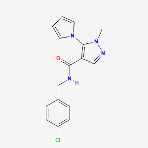 molecular formula C16H15ClN4O B4501963 N-(4-chlorobenzyl)-1-methyl-5-(1H-pyrrol-1-yl)-1H-pyrazole-4-carboxamide 