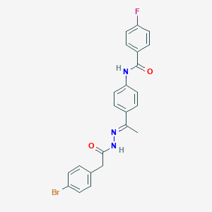 molecular formula C23H19BrFN3O2 B450242 N-(4-{N-[(4-bromophenyl)acetyl]ethanehydrazonoyl}phenyl)-4-fluorobenzamide 