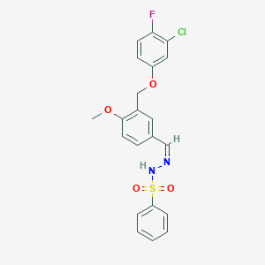 molecular formula C21H18ClFN2O4S B450307 N'-{3-[(3-chloro-4-fluorophenoxy)methyl]-4-methoxybenzylidene}benzenesulfonohydrazide 