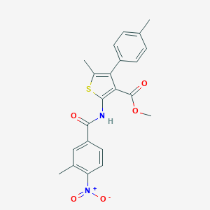 molecular formula C22H20N2O5S B450308 Methyl 2-({4-nitro-3-methylbenzoyl}amino)-5-methyl-4-(4-methylphenyl)thiophene-3-carboxylate 