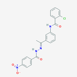 molecular formula C22H17ClN4O4 B450326 2-chloro-N-[3-(N-{4-nitrobenzoyl}ethanehydrazonoyl)phenyl]benzamide 