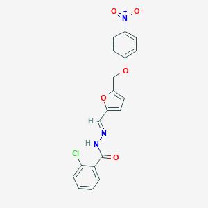 molecular formula C19H14ClN3O5 B450370 2-chloro-N'-{[5-({4-nitrophenoxy}methyl)-2-furyl]methylene}benzohydrazide 