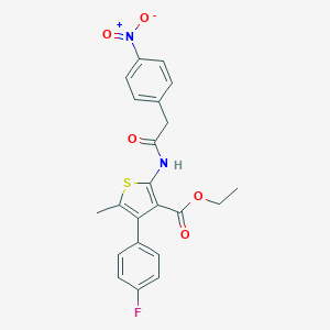 molecular formula C22H19FN2O5S B450399 Ethyl 4-(4-fluorophenyl)-2-[({4-nitrophenyl}acetyl)amino]-5-methylthiophene-3-carboxylate 