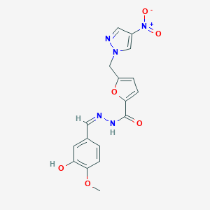molecular formula C17H15N5O6 B450525 N'-(3-hydroxy-4-methoxybenzylidene)-5-({4-nitro-1H-pyrazol-1-yl}methyl)-2-furohydrazide 