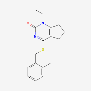 molecular formula C17H20N2OS B4505392 1-ETHYL-4-{[(2-METHYLPHENYL)METHYL]SULFANYL}-1H,2H,5H,6H,7H-CYCLOPENTA[D]PYRIMIDIN-2-ONE 