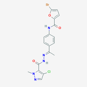 molecular formula C18H15BrClN5O3 B450585 5-bromo-N-{4-[(1E)-1-{2-[(4-chloro-1-methyl-1H-pyrazol-5-yl)carbonyl]hydrazinylidene}ethyl]phenyl}furan-2-carboxamide 