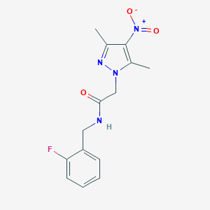 molecular formula C14H15FN4O3 B450586 N-(2-fluorobenzyl)-2-{4-nitro-3,5-dimethyl-1H-pyrazol-1-yl}acetamide 