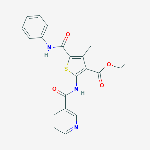 molecular formula C21H19N3O4S B450609 Ethyl 4-methyl-5-(phenylcarbamoyl)-2-[(pyridin-3-ylcarbonyl)amino]thiophene-3-carboxylate 