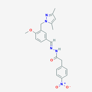 molecular formula C22H23N5O4 B450613 N'~1~-((E)-1-{3-[(3,5-DIMETHYL-1H-PYRAZOL-1-YL)METHYL]-4-METHOXYPHENYL}METHYLIDENE)-2-(4-NITROPHENYL)ACETOHYDRAZIDE 