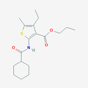 molecular formula C18H27NO3S B450618 Propyl 2-[(cyclohexylcarbonyl)amino]-4-ethyl-5-methyl-3-thiophenecarboxylate 
