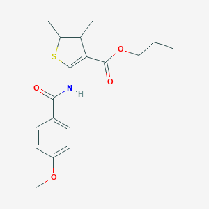 molecular formula C18H21NO4S B450623 propyl thoxybenzoyl)ethanehydrazonoyl]phenyl}-3-fluorobenzamide 