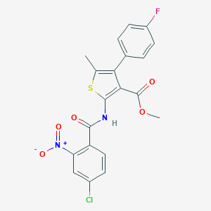 molecular formula C20H14ClFN2O5S B450679 Methyl 2-({4-chloro-2-nitrobenzoyl}amino)-4-(4-fluorophenyl)-5-methylthiophene-3-carboxylate 