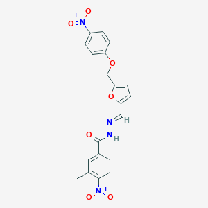 molecular formula C20H16N4O7 B450709 4-nitro-N'-{[5-({4-nitrophenoxy}methyl)-2-furyl]methylene}-3-methylbenzohydrazide 