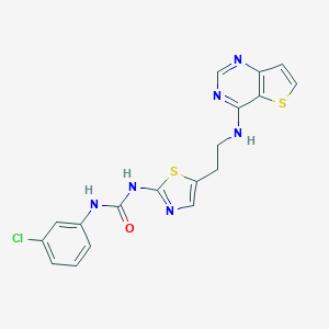 molecular formula C18H15ClN6OS2 B045072 1-(3-氯苯基)-3-{5-[2-(噻吩并[3,2-D]嘧啶-4-氨基)乙基]-1,3-噻唑-2-基}脲 CAS No. 1057249-41-8