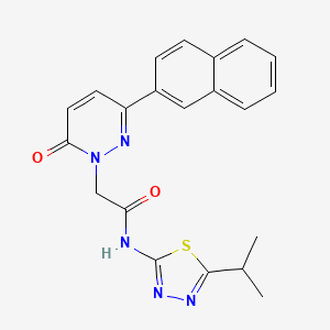 molecular formula C21H19N5O2S B4507265 2-[3-(naphthalen-2-yl)-6-oxopyridazin-1(6H)-yl]-N-[(2E)-5-(propan-2-yl)-1,3,4-thiadiazol-2(3H)-ylidene]acetamide 