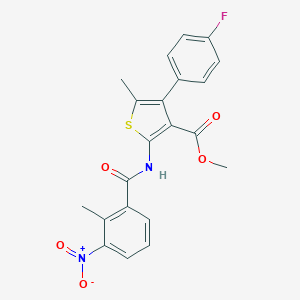 molecular formula C21H17FN2O5S B450734 Methyl 4-(4-fluorophenyl)-2-({3-nitro-2-methylbenzoyl}amino)-5-methylthiophene-3-carboxylate 
