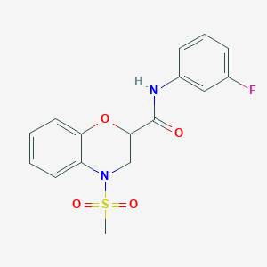 molecular formula C16H15FN2O4S B4507429 N-(3-FLUOROPHENYL)-4-METHANESULFONYL-3,4-DIHYDRO-2H-1,4-BENZOXAZINE-2-CARBOXAMIDE 