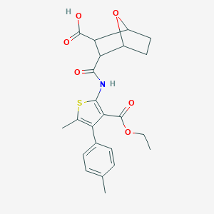 molecular formula C23H25NO6S B450743 3-({[3-(Ethoxycarbonyl)-5-methyl-4-(4-methylphenyl)-2-thienyl]amino}carbonyl)-7-oxabicyclo[2.2.1]heptane-2-carboxylic acid 