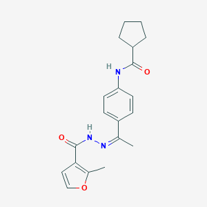 molecular formula C20H23N3O3 B450754 N-{4-[N-(2-methyl-3-furoyl)ethanehydrazonoyl]phenyl}cyclopentanecarboxamide 