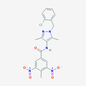molecular formula C20H18ClN5O5 B450756 N-[1-(2-chlorobenzyl)-3,5-dimethyl-1H-pyrazol-4-yl]-3,5-bisnitro-4-methylbenzamide 