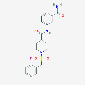 molecular formula C20H22FN3O4S B4507564 N-[3-(aminocarbonyl)phenyl]-1-[(2-fluorobenzyl)sulfonyl]-4-piperidinecarboxamide 