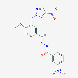 molecular formula C19H16N6O6 B450759 N'~1~-((E)-1-{4-METHOXY-3-[(4-NITRO-1H-PYRAZOL-1-YL)METHYL]PHENYL}METHYLIDENE)-3-NITROBENZOHYDRAZIDE 