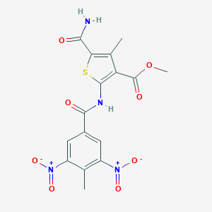 molecular formula C16H14N4O8S B450763 Methyl 5-(aminocarbonyl)-2-({3,5-bisnitro-4-methylbenzoyl}amino)-4-methylthiophene-3-carboxylate 