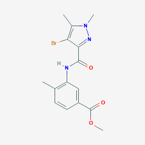 molecular formula C15H16BrN3O3 B450780 methyl 3-{[(4-bromo-1,5-dimethyl-1H-pyrazol-3-yl)carbonyl]amino}-4-methylbenzoate 