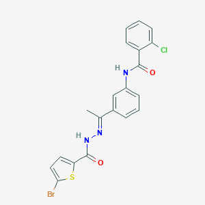 molecular formula C20H15BrClN3O2S B450789 N-(3-{N-[(5-bromo-2-thienyl)carbonyl]ethanehydrazonoyl}phenyl)-2-chlorobenzamide 