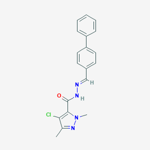 molecular formula C19H17ClN4O B450820 N'-[(E)-biphenyl-4-ylmethylidene]-4-chloro-1,3-dimethyl-1H-pyrazole-5-carbohydrazide 